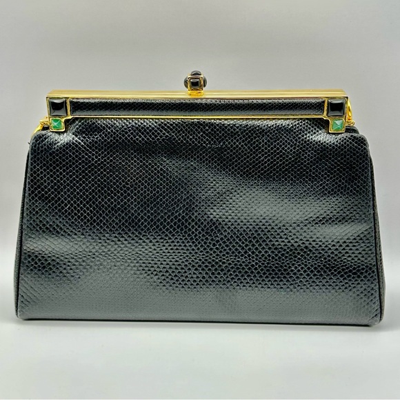 Judith Leiber Handbags - Judith Leiber VINTAGE Clutch Black Snakeskin Embossed  with Removable St…